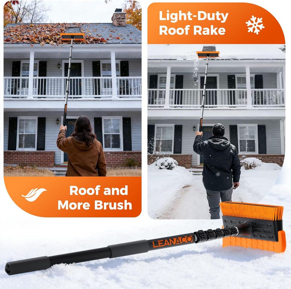 Year-Round Roof Rakes for Snow, Leaves & Moss – 16” No-Scratch Foam Blade & Roof Brush, 4.7-21ft Telescoping Snow