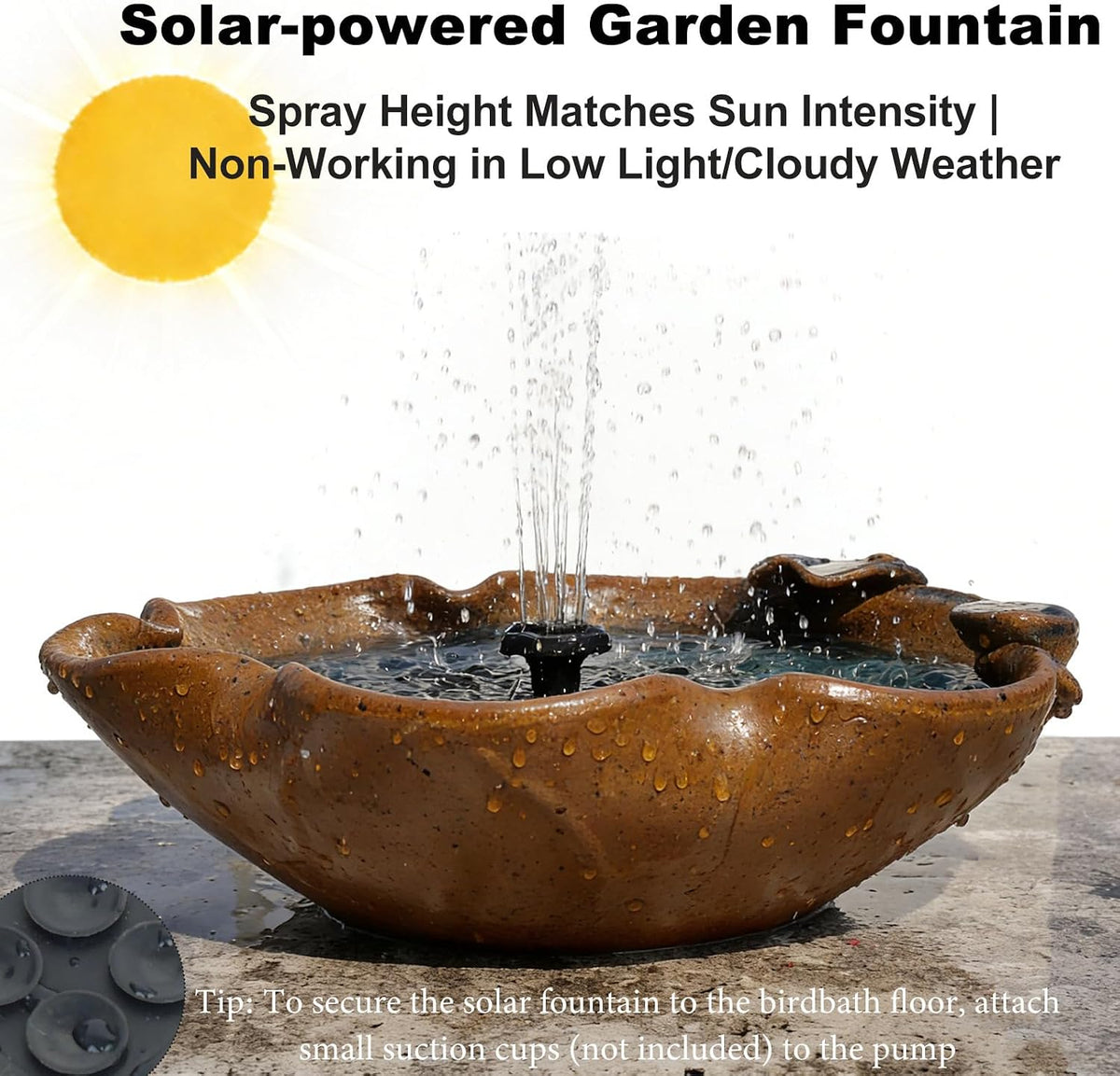Ceramic Birdbath Solar Fountain, 12.5-Inch Heavy Duty Ceramic Bird Bath Bowl for Outdoor Water Fountain, Wildlife