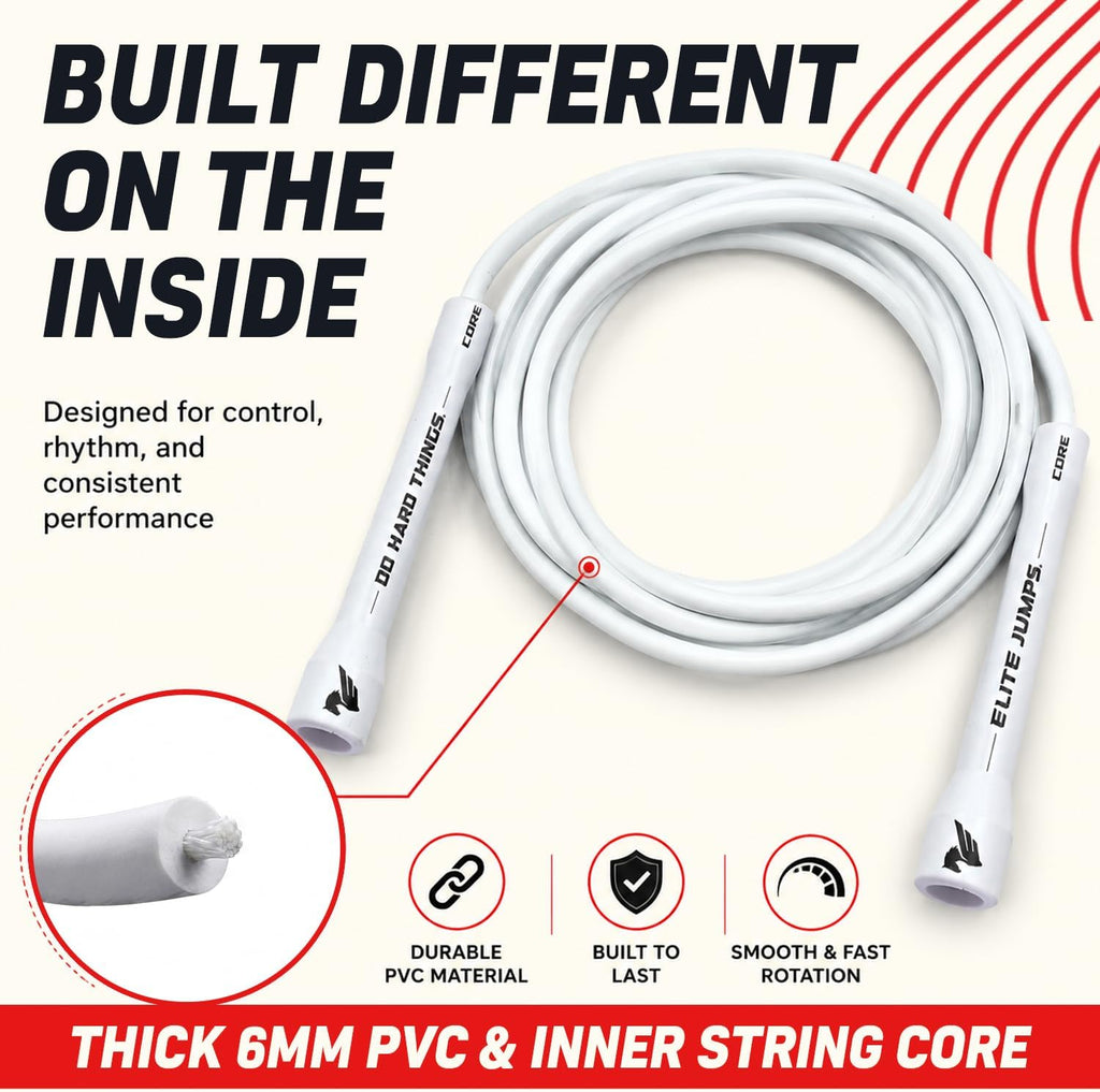 Elite Jumps 6mm PVC Jump Rope, Adjustable Skipping Rope | Non-kinking PVC cord. Unbreakable handles. Smooth rotation.