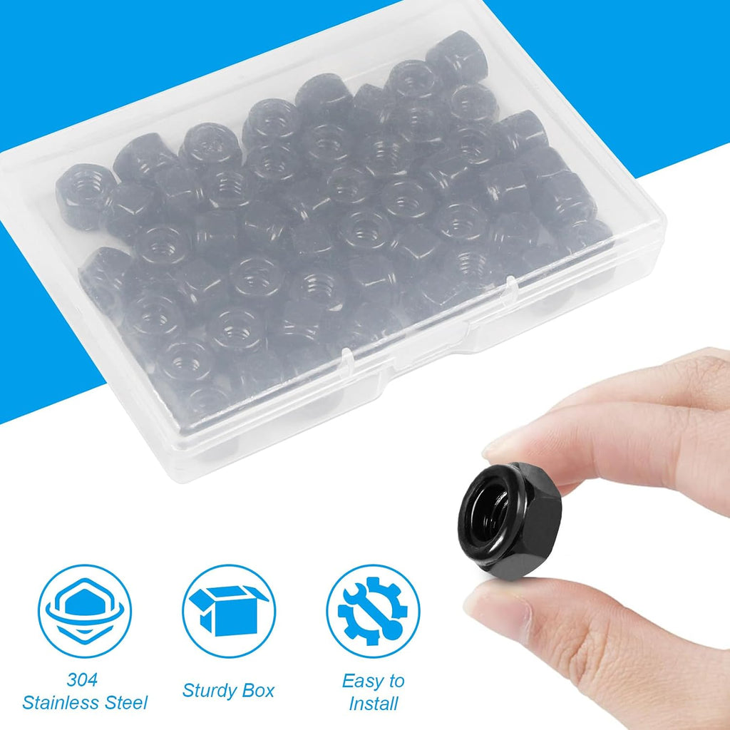 50Pcs #10-24 Nylon Insert Hex Lock Nuts Self-Locking Nut