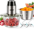 Food Processors with 2 Bowls, 450W Meat Grinder Vegetable Chopper | 2-Speed Electric Food Chopper with 8 Cup Glass &