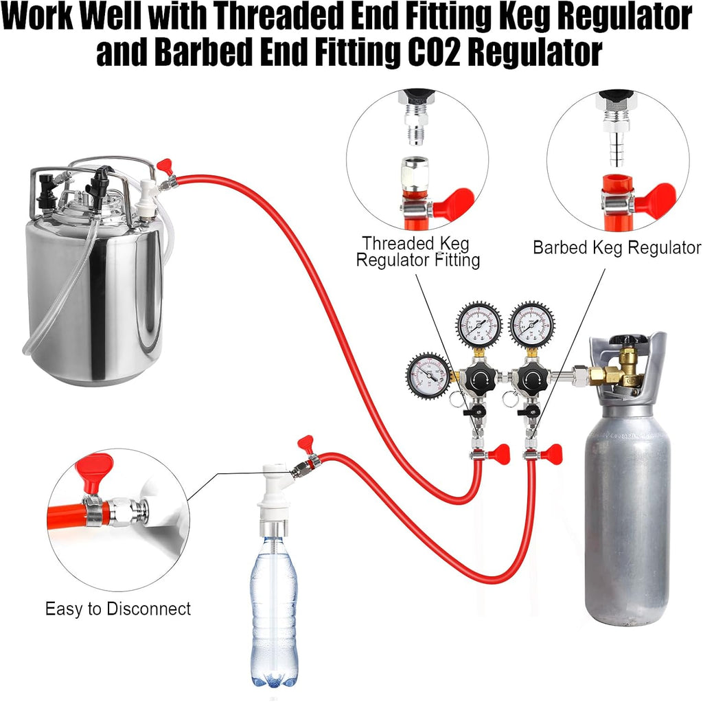 5 FT CO2 Line Ball Lock Keg Fitting Kit, 5/16" OD PVC Brewing Line | Quick Disconnect & Hose Clamp, Barb for Homebrew