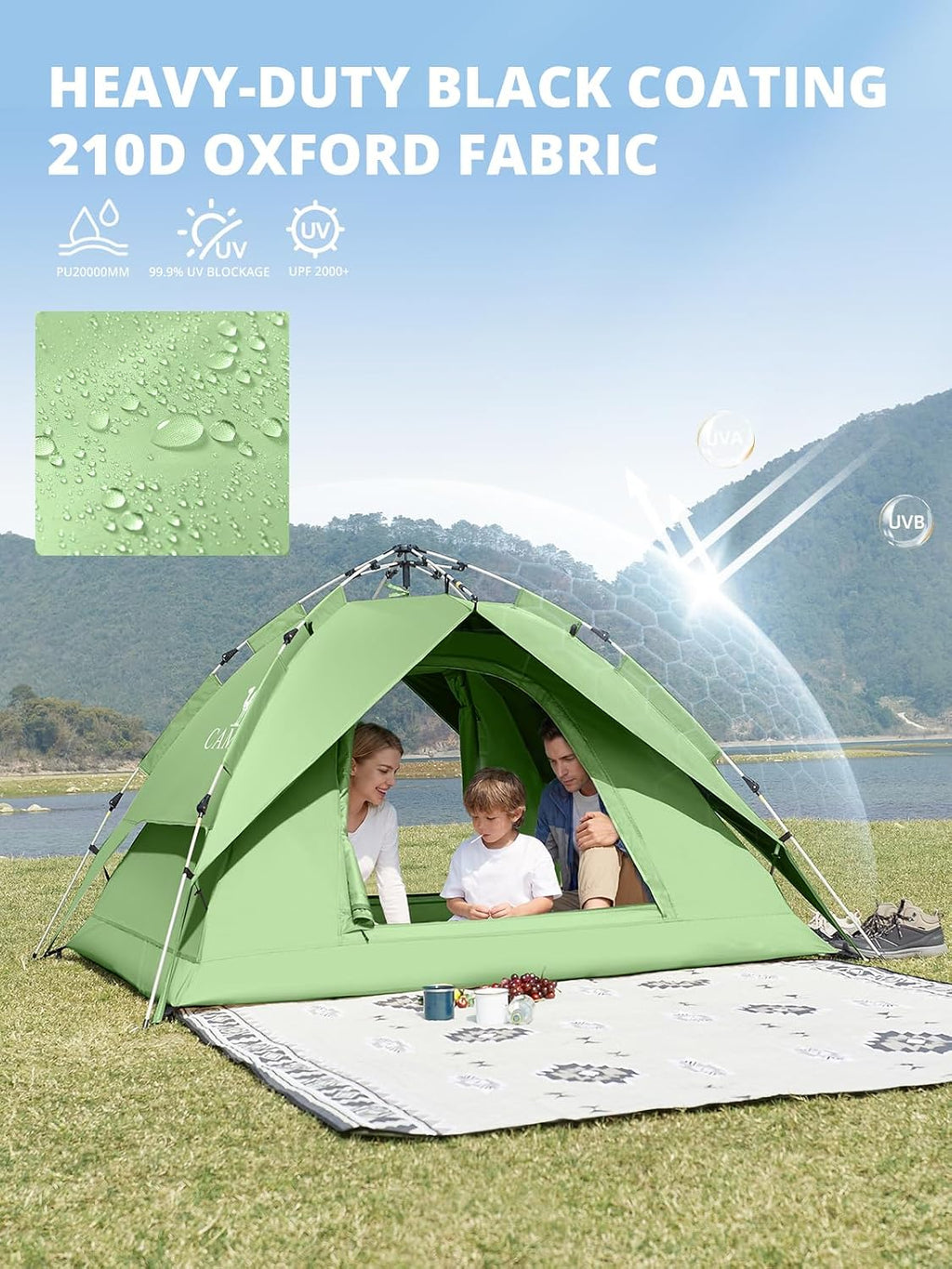 4/6 Person Instant Cabin Tent, Pop Up Windproof Tents for Camping, 60-Second Setup Family Tent with Carry Bag for