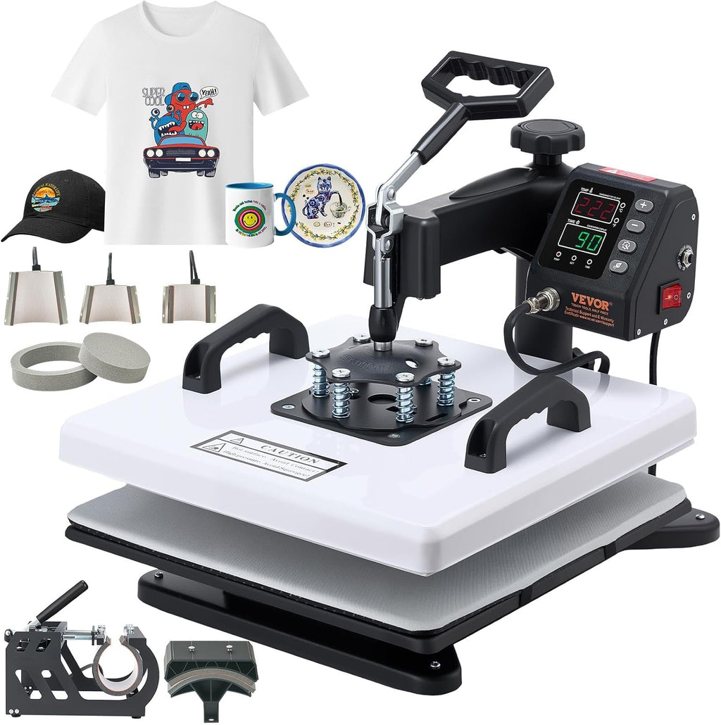 Heat Press Machine, 15 x 15 in, 8-in-1 Multifunction, 360° Swing Away, Heat Up Fast and Even, Digital Precise