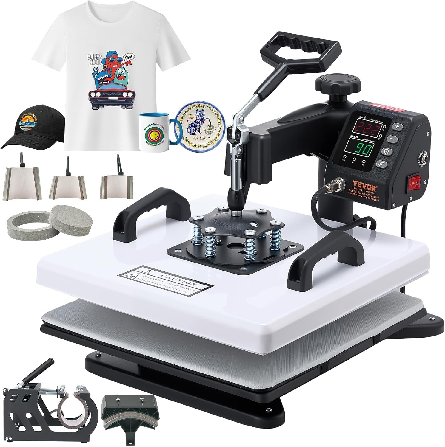 Heat Press Machine, 15 x 15 in, 8-in-1 Multifunction, 360° Swing Away, Heat Up Fast and Even, Digital Precise