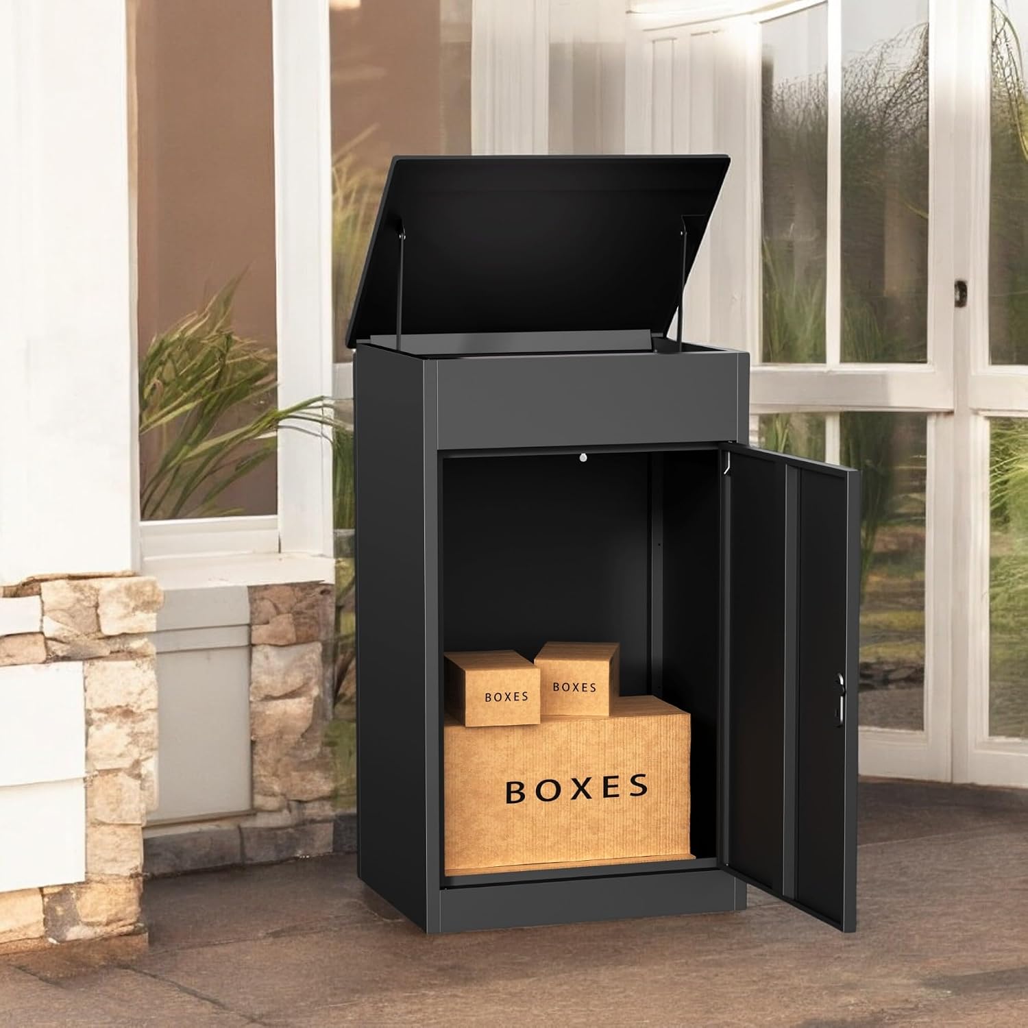33.5Inch/85CM Express Package Delivery Boxes for Outside, Home Large Space Black Parcel Drop Boxes with Lock