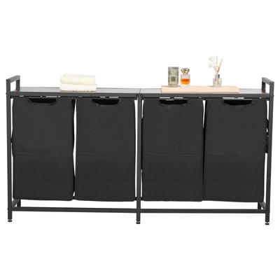 4 Section Laundry Sorter, Large Laundry Hamper with Metal Frame and Wooden Tabletop, Freestanding Storage Organizer