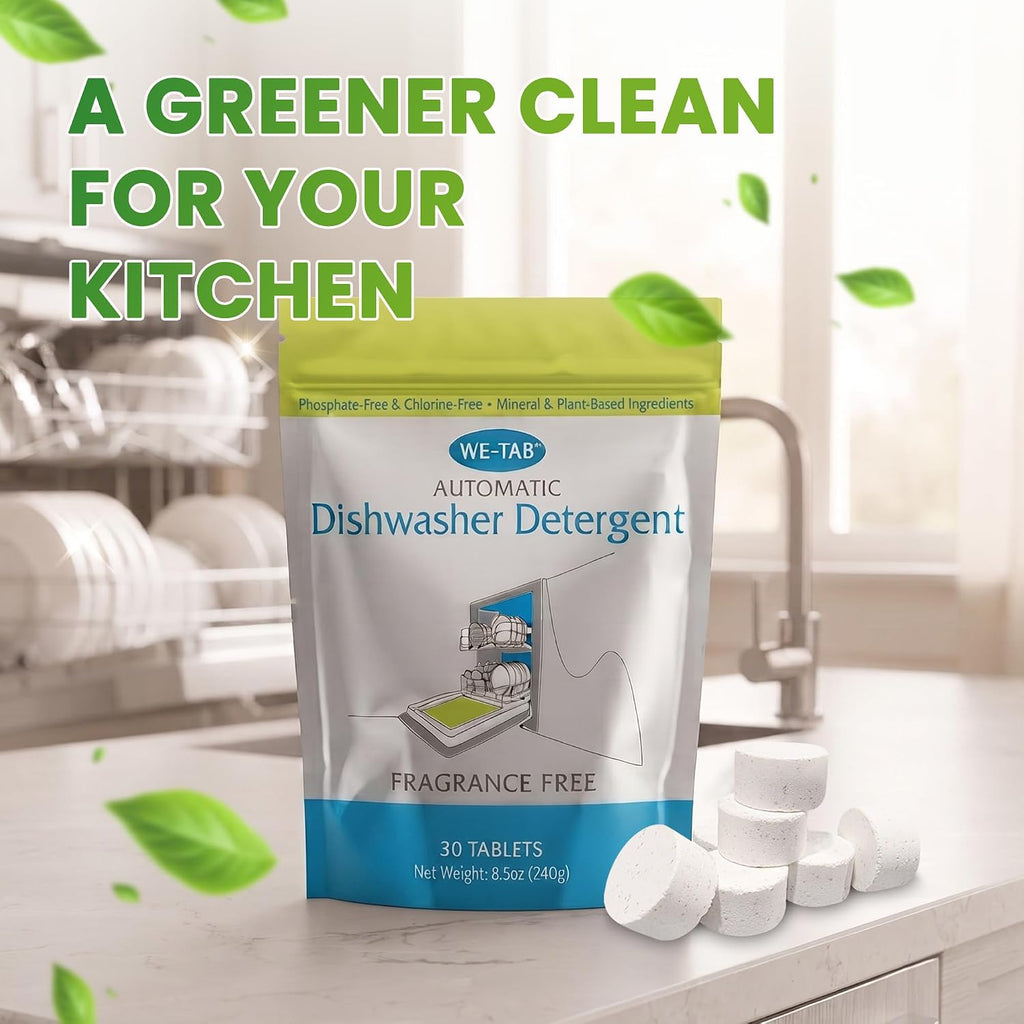 Automatic Dishwasher Detergent Tablets, 30 Count – Fragrance-Free, Plant-Based & Mineral Dishwashing Pods, Phosphate