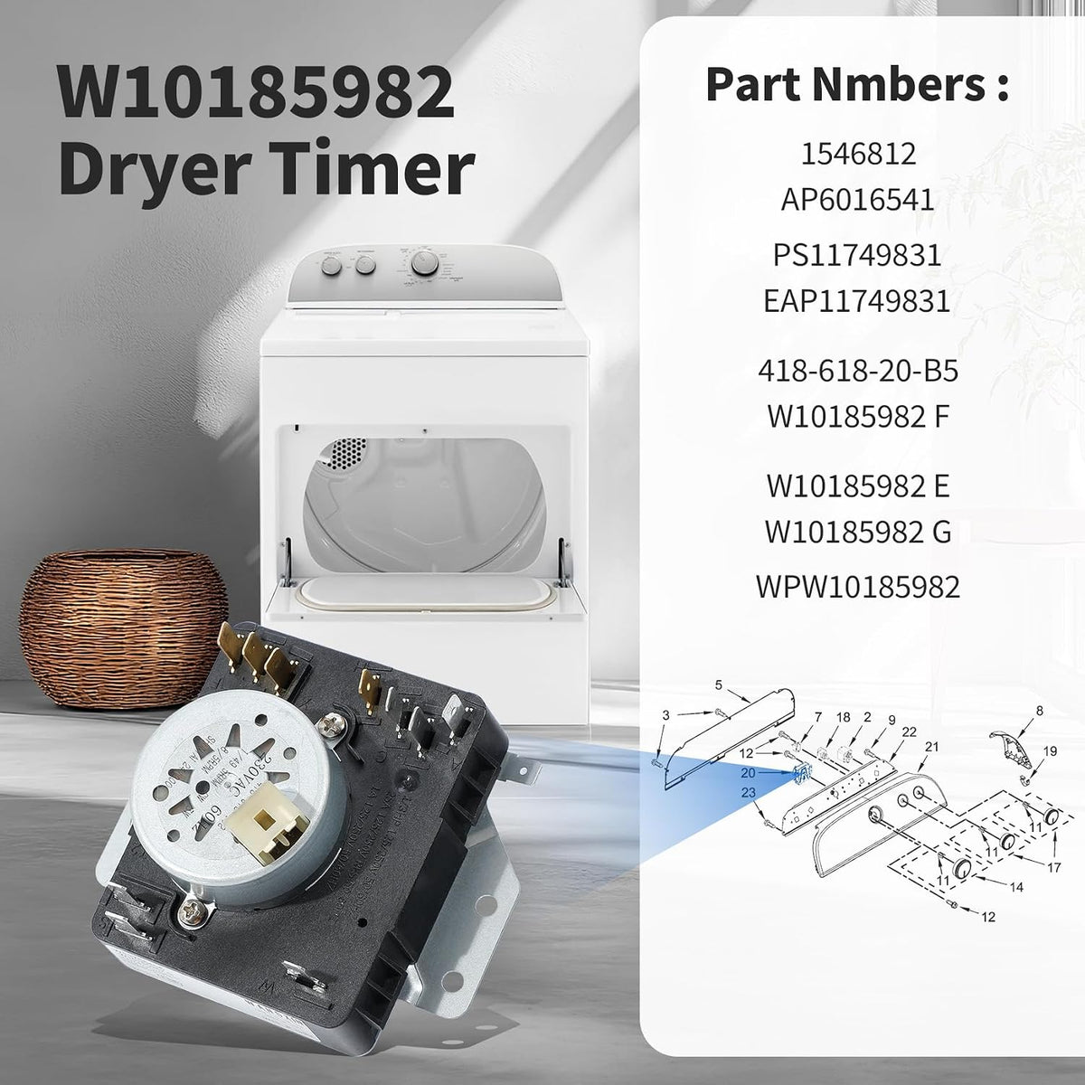 WED4815EW1 WGD4800XQ0 WED4950HW0 WED4800XQ0 W10185982 Dryer Timer