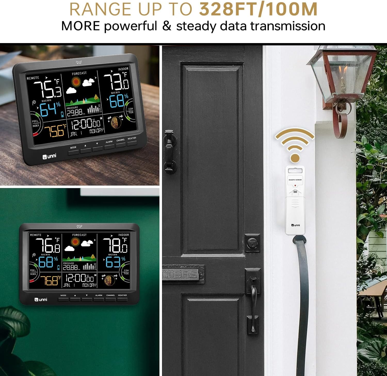 Weather Station Indoor Outdoor Thermometer Wireless Atomic Clock Black | Home Atomic Clock Large Constant Display