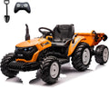 24V Ride On Tractor with Electric Trailer 2WD Ride On Toy Car for Big Kids 6+, Remote Control, Extra Large EVA