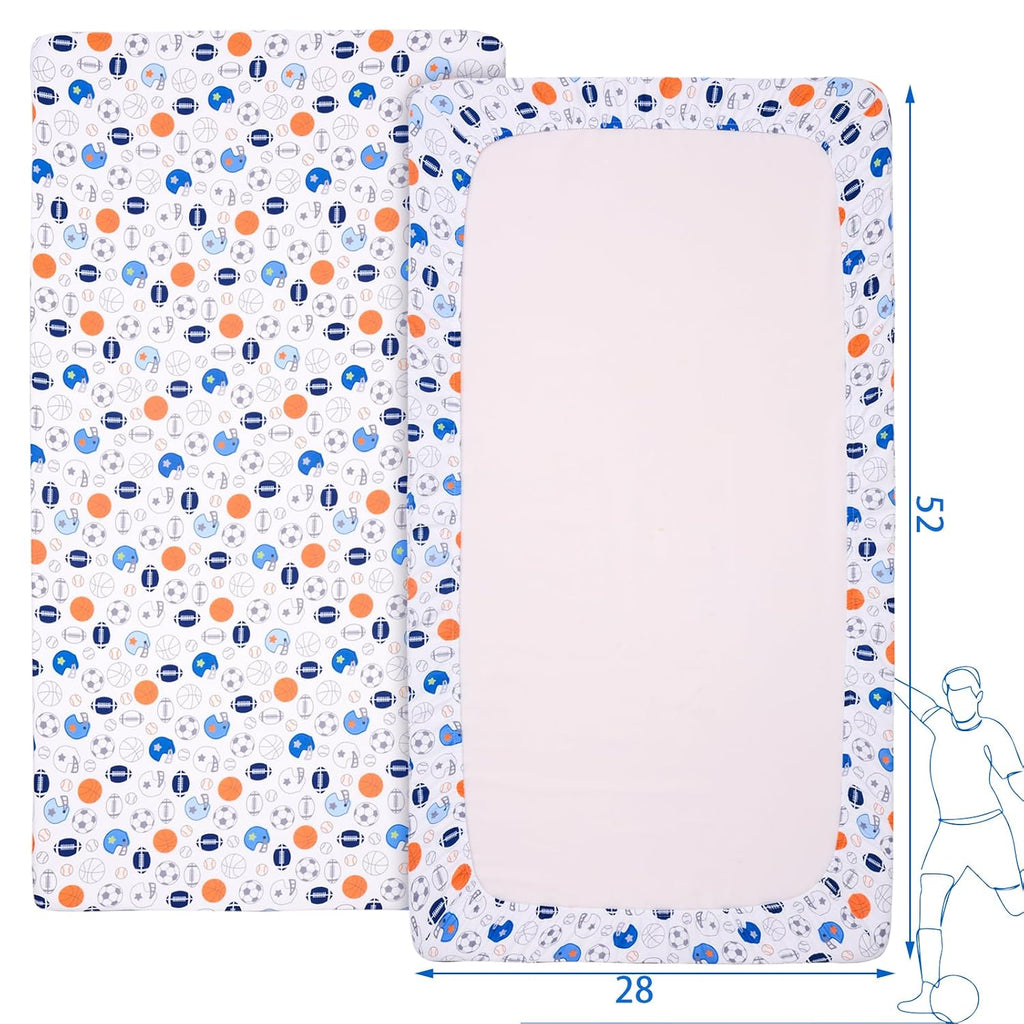 Crib Sheet - 1 Pack Sports Theme Nursery Bedding Sheet - Footballs Printed Standard Size Infant Bed Sheet Basketball