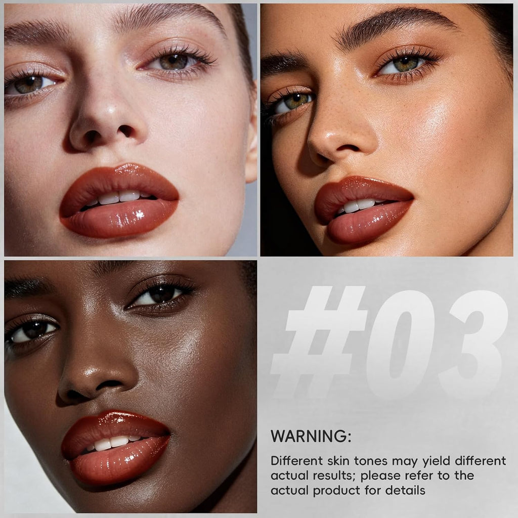 3Pcs Lip Combo Liner and Gloss Set, 2 in 1 Dual-Ended Moisturizing Plumping Brown Lip Liner Lipstick & High Shine