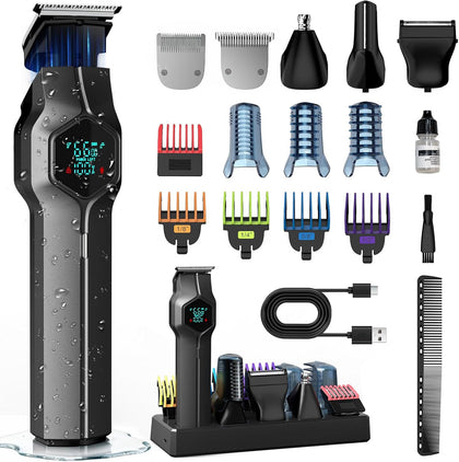 Beard Trimmer for Men, Magnetic Snap-on Replacement Heads & Charging Dock, IPX7 Waterproof Cordless Hair Clippers