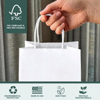 White Gift Bags 5.25x3.75x8 Inch Paper Bags Handle Bulk 200Pcs