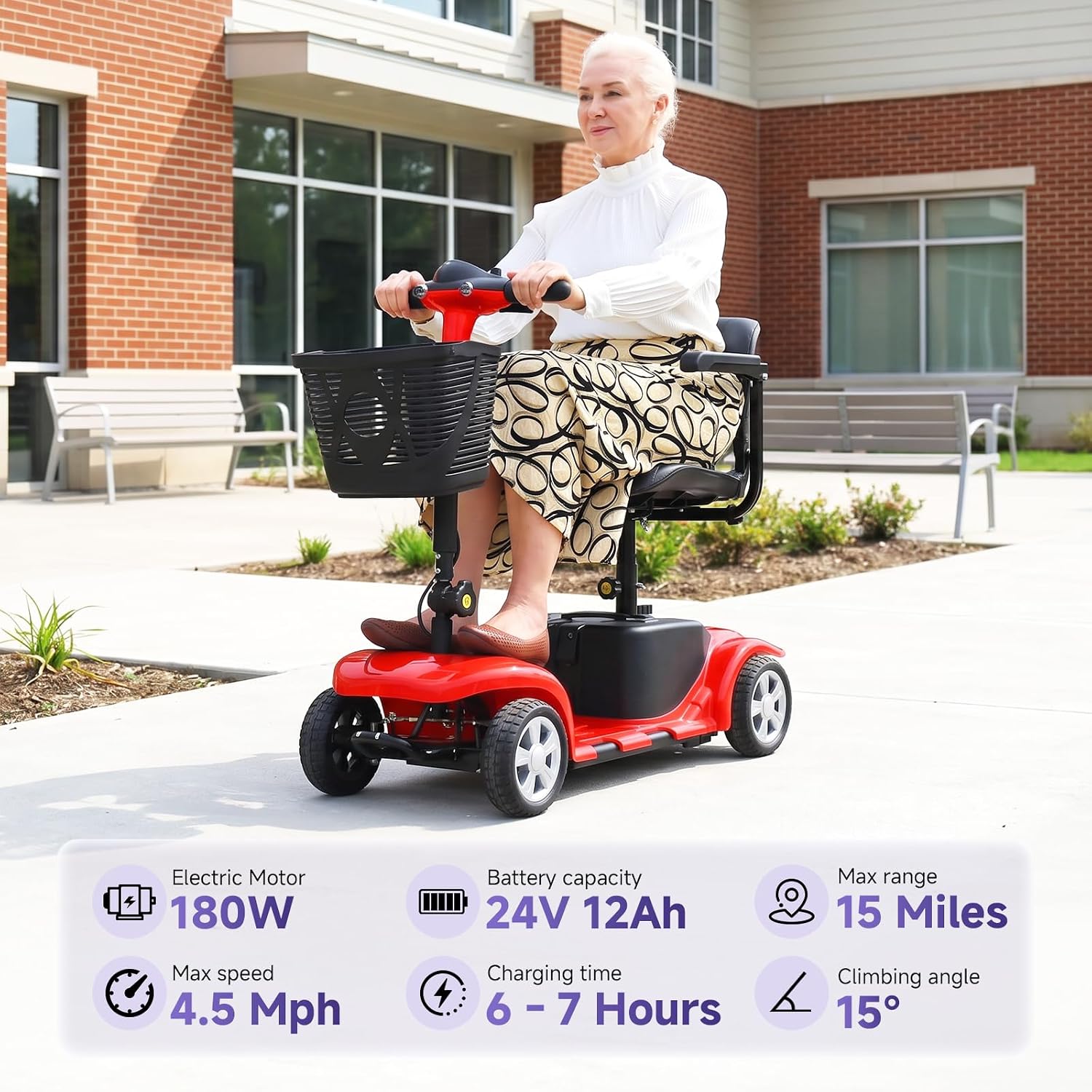 Lightweight Mobility Scooter for Seniors & Adults,4 Wheel Foldable Portable Electric Scooter,10 Miles Range,180W