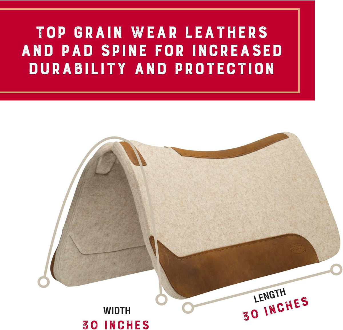 Wool Blend Felt Western Saddle Pad for Horses, 30" x 30"