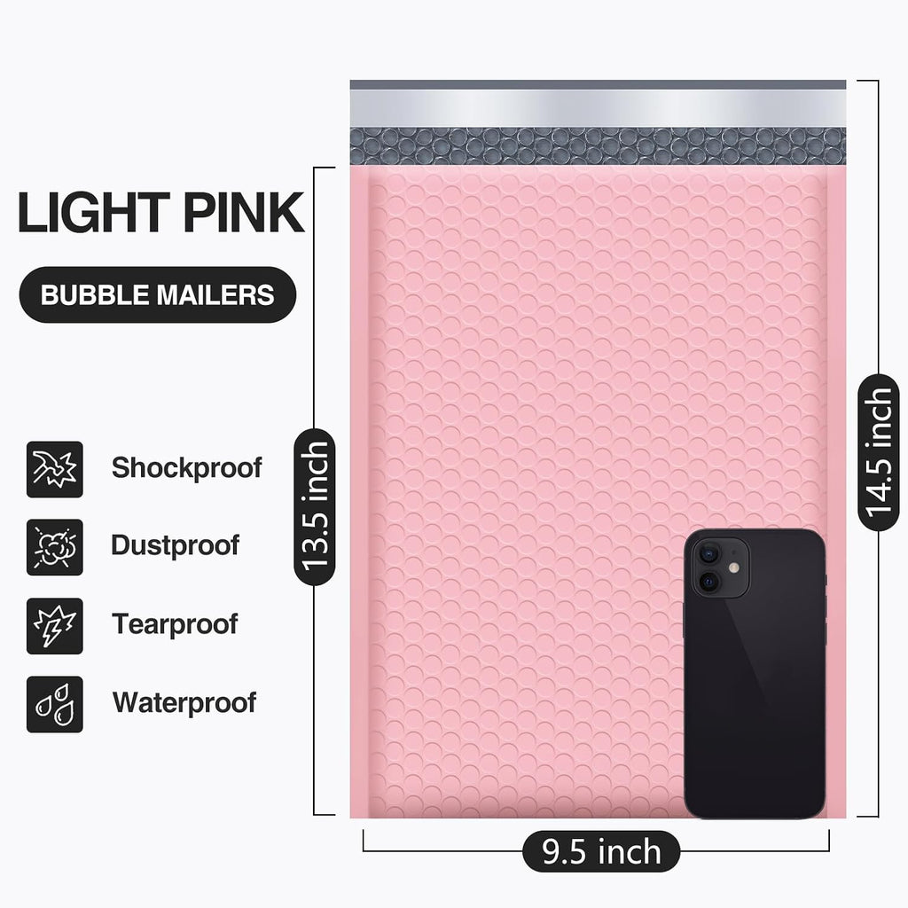 Bubble Mailers 9.5x14.5" 40 Pack Usable Size 9.5x13.5" Light Pink
