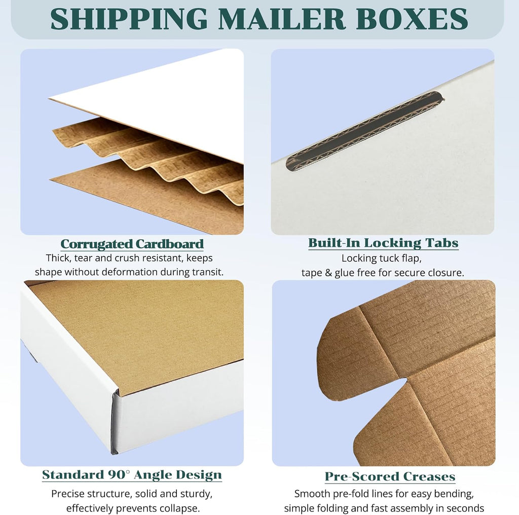 10 x7 x2 inches Shipping Boxes, 28 Pack White Cardboard Corrugated Mailers