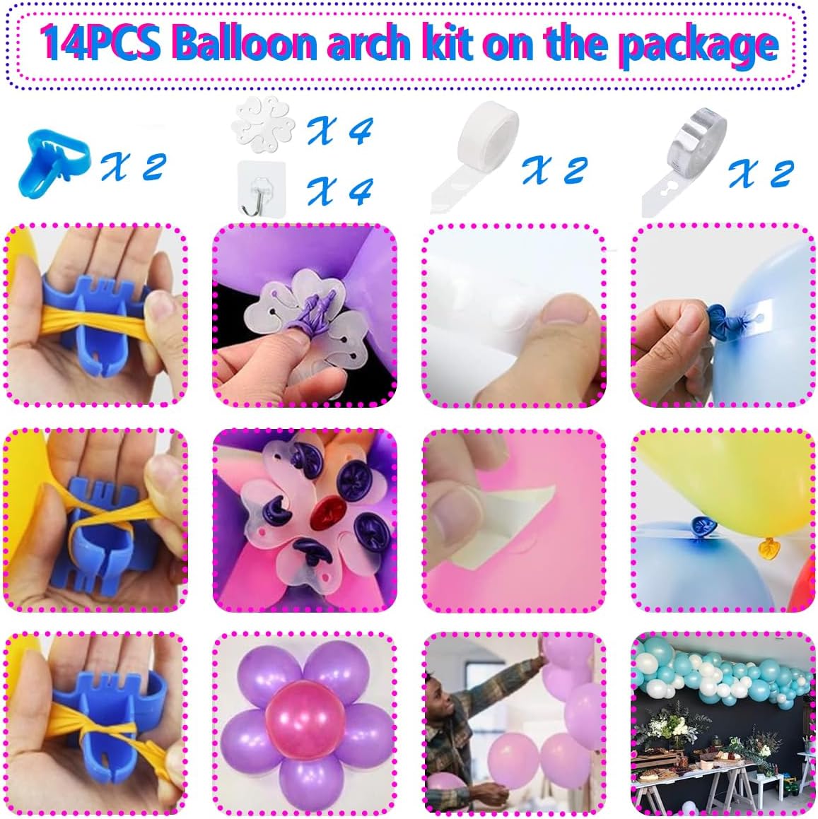 Electric Balloon Pump, Portable 2 Modes Balloon Blower Machine with 14 Balloon Arch Kits, Air Pump for Balloon
