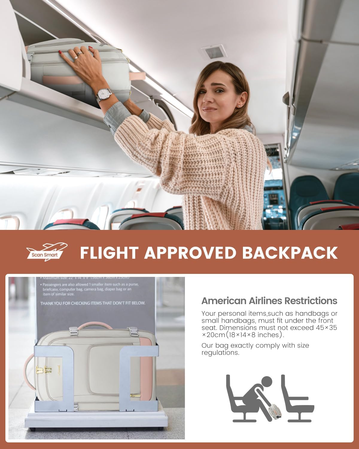 Travel Backpack For Women, 40L Carry On Backpack Flight Approved, TSA Personal Item Travel Bag Fits 17 Inch Laptop