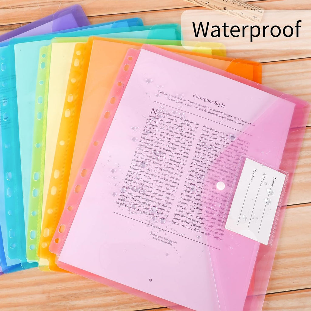 30pcs Binder Sleeves, Binder Pockets for 3 Ring, Binder Folders, 11 Holes, Letter Size, Snap Button Pouch with Label