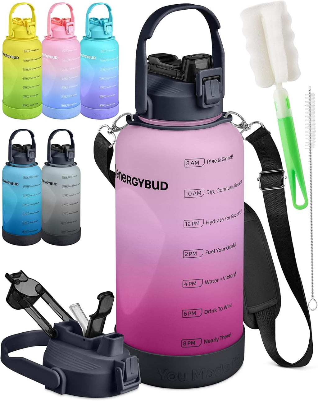 1 Gallon Water Bottle with 128 oz Capacity - Motivational Time Markers for Daily Hydration Goals - Leakproof BPA Free