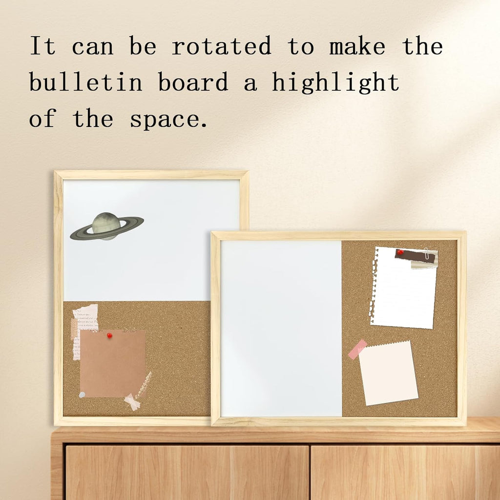 Dry Erase Cork Bulletin Combination Board, Wood, Black, Rectangular, 16.5x12.6 Inches, with Pins, Eye Bolts, Gaskets