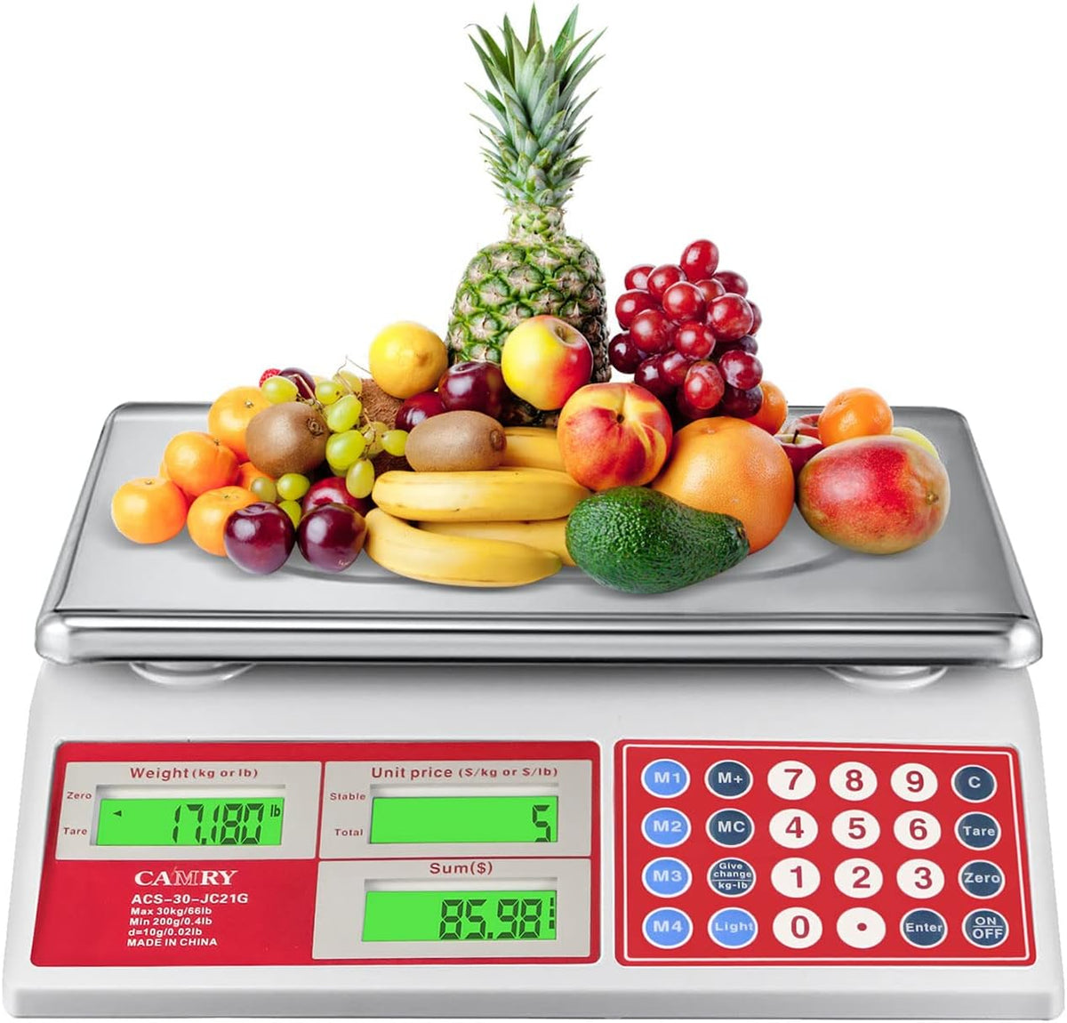 Commercial Price Computing Scale, 66lb/30kg, Dual LCD