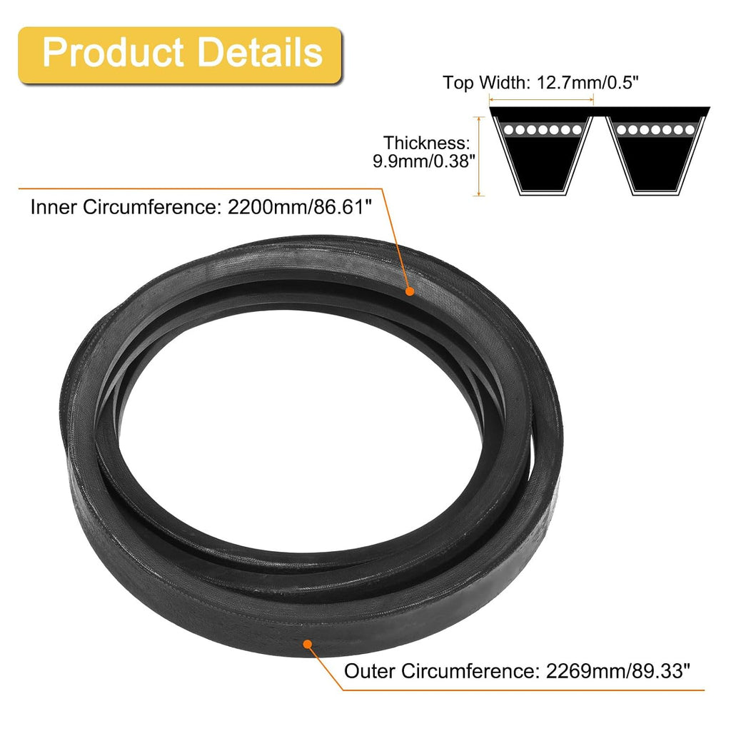 uxcell 2/B86 Classic Wrapped 2 Banded 89" Outer Circ B Profile V-Belt