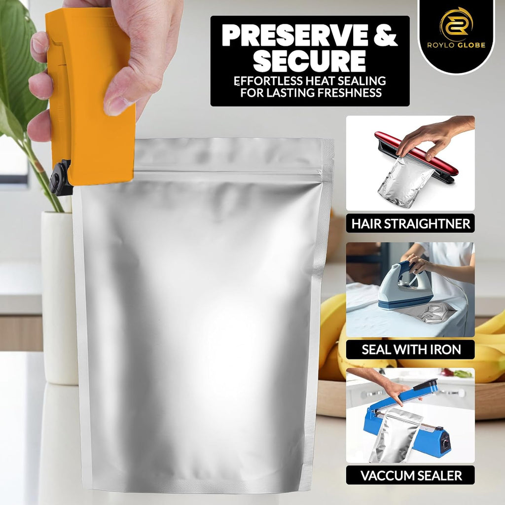 160 Mylar Bags with 160 Oxygen Absorbers-196 Labels & Stand-Up Reusable | 4 Sizes Smell Proof Airtight Resealable