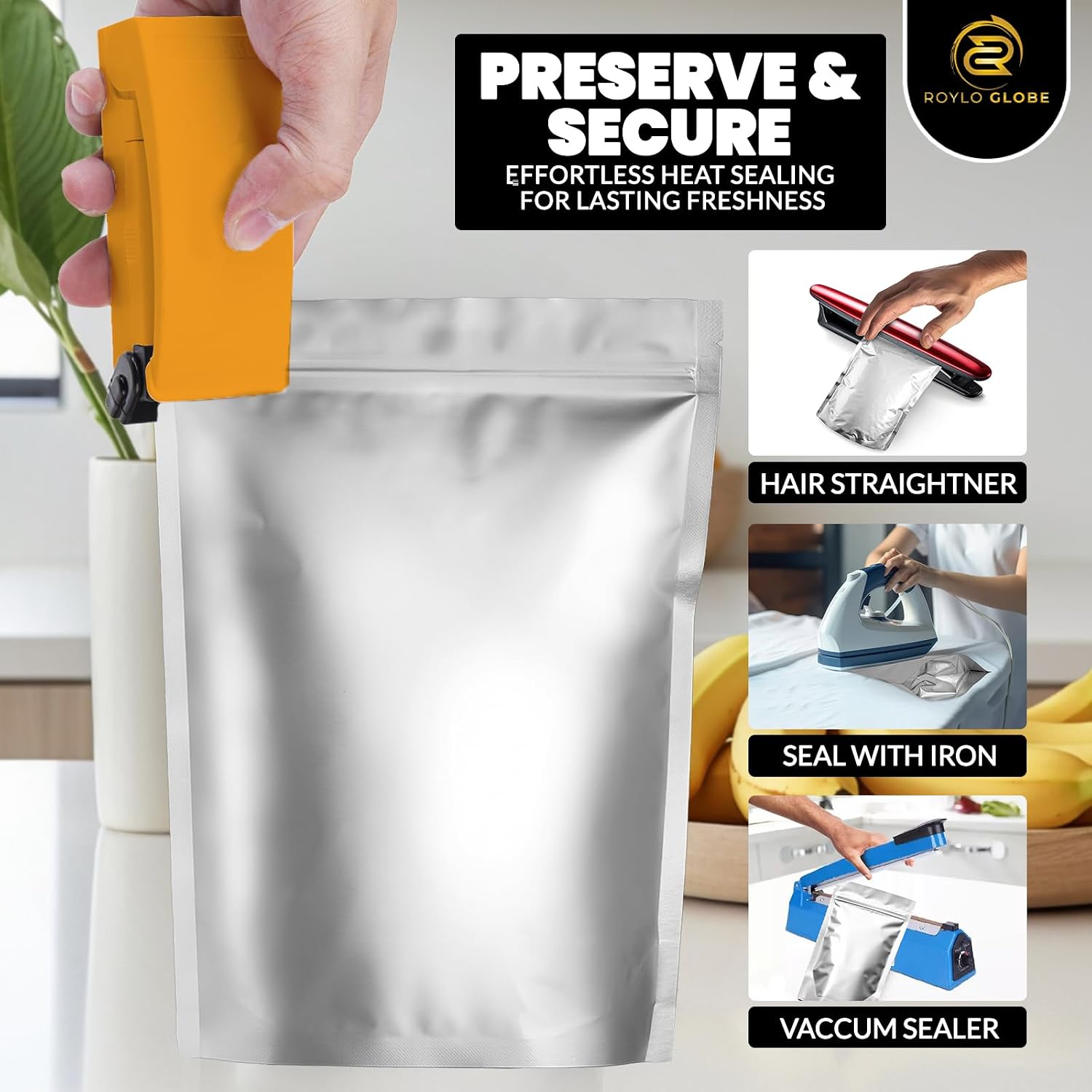 160 Mylar Bags with 160 Oxygen Absorbers-196 Labels & Stand-Up Reusable | 4 Sizes Smell Proof Airtight Resealable