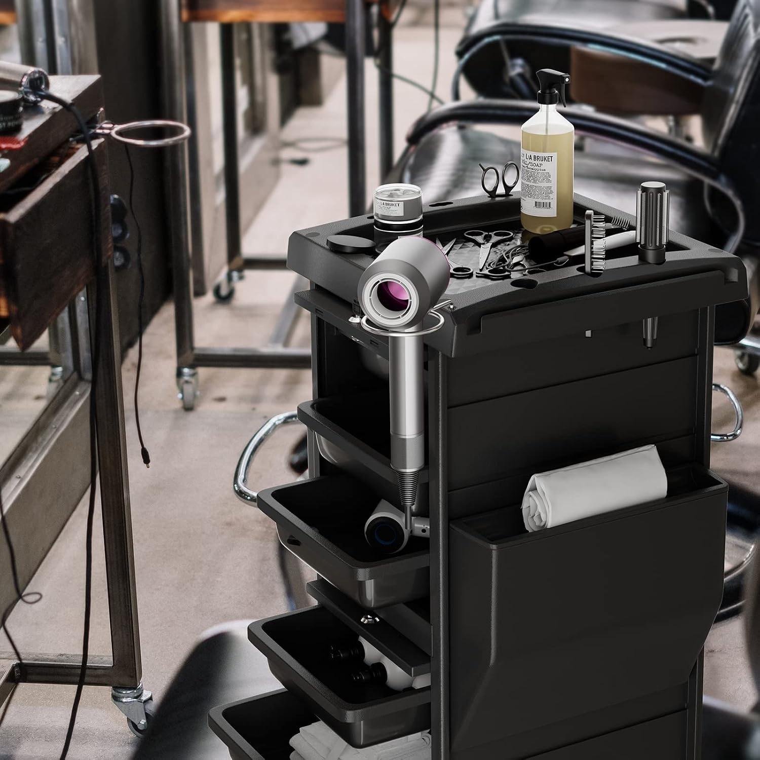 Salon Trolley with Lock 6 Drawers, Hot Tools Holder, Hair Cart Organizer w/Wheels, Salon Rolling Cart for Barber