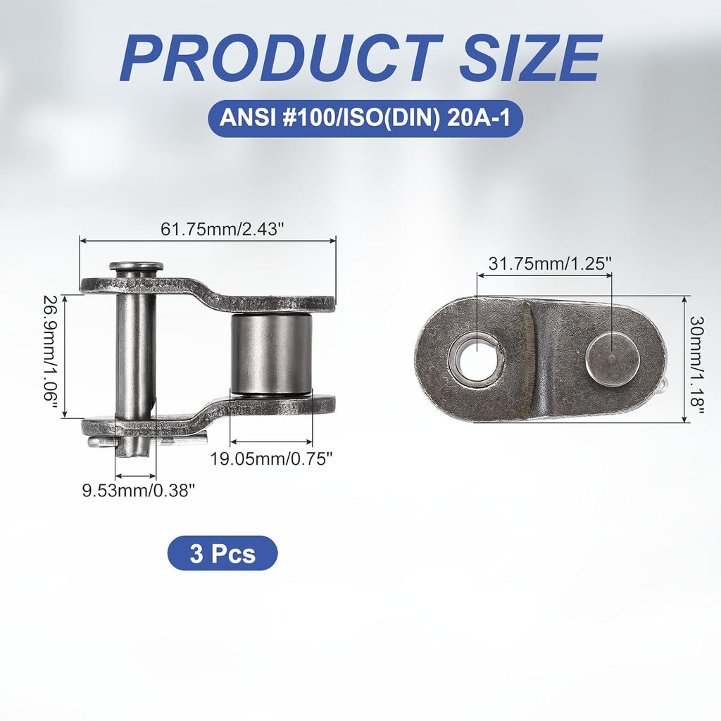 DTGN ANSI #100 Roller Chain Offset Half Link 31.75mm Pitch 3Pcs