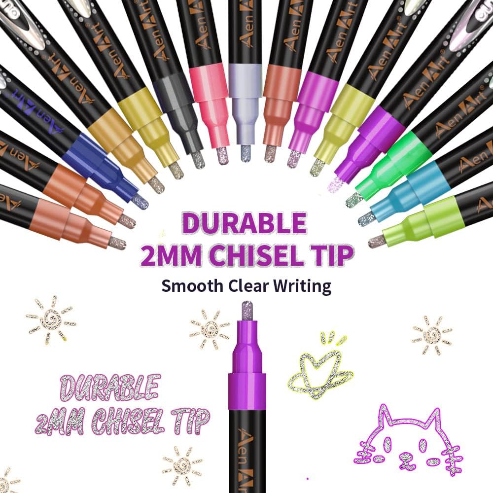 Easter Basket Stuffers, Double Line Pens, 26 Colors Shimmer Outline Marker, Self-Outline Metallic Pen Art Supplies