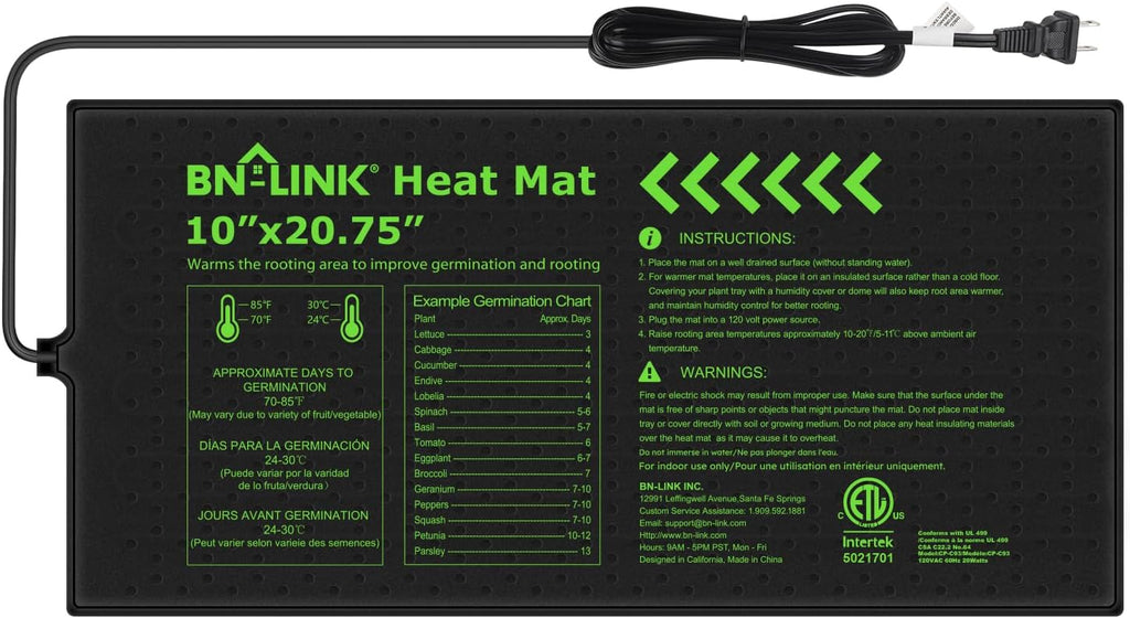 10" x 20.75" Seedling Heat Mat for Seed Starting Plants Germination | 1 Pack Durable Waterproof Plant Heating Pad