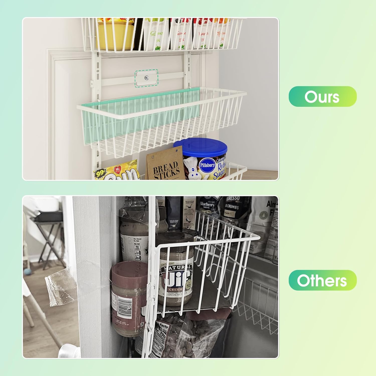 White 9-Tier Over The Door Pantry Organizer, Pantry Organization and Storage, Deep Baskets Hanging Heavy-Duty Metal