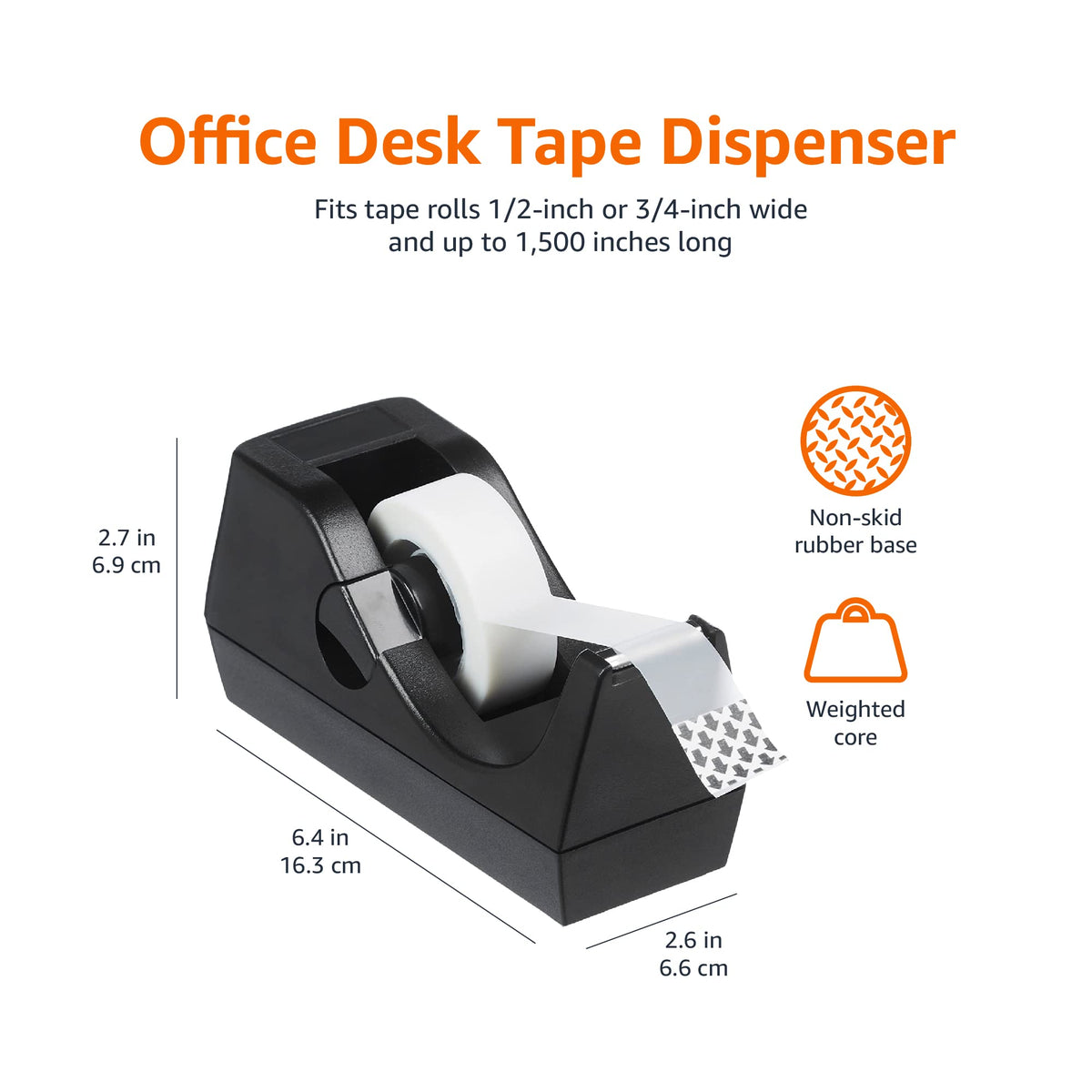 Weighted Desktop Tape Dispenser with Non-Skid Base, Desk Accessory, 24-Pack