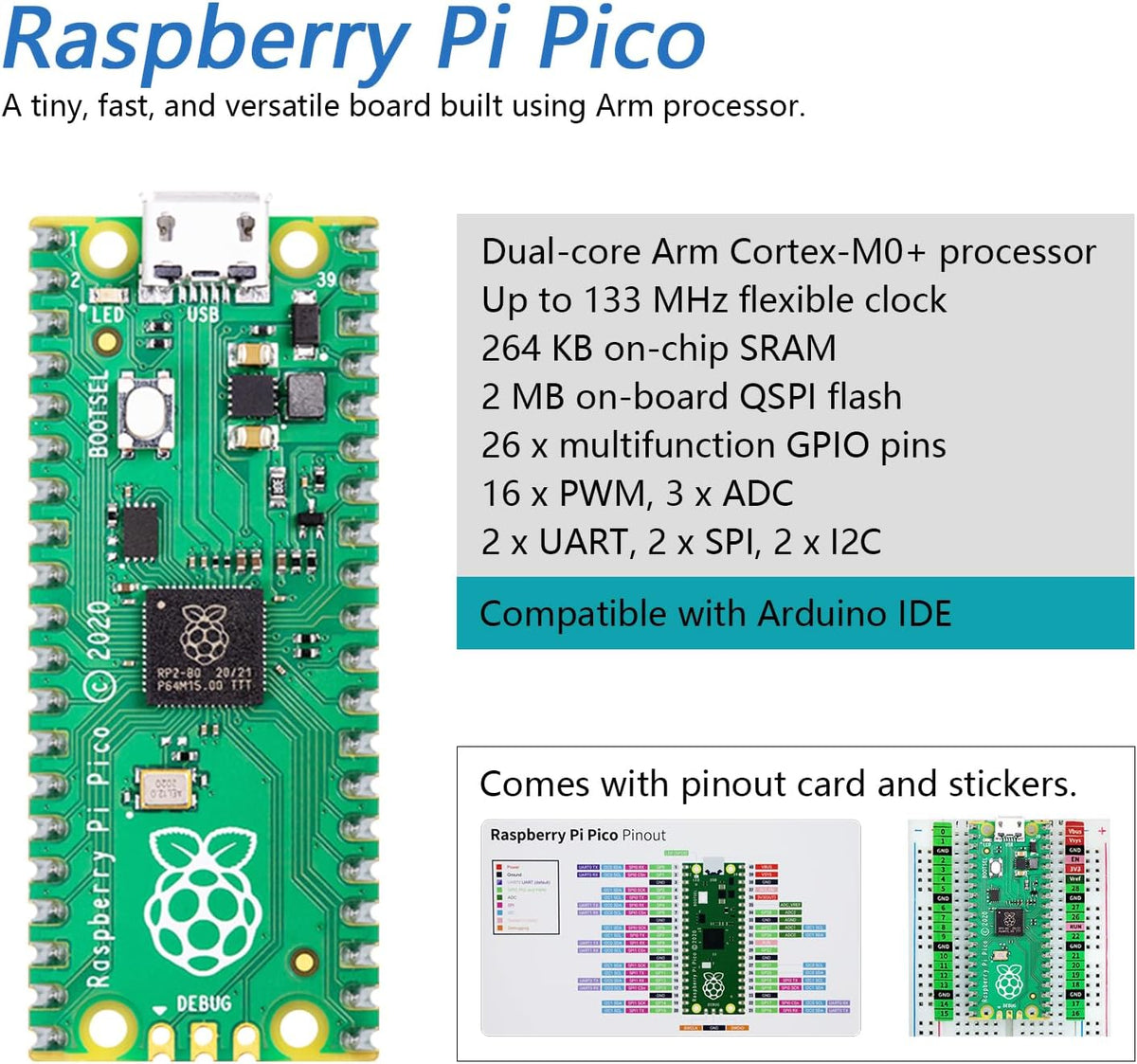 Freenove Raspberry Pi Pico Board Pre-Soldered Header, Dual-core Arm Cortex-M0+ Microcontroller, Development Board, Python C Java Code, Tutorial Example Projects