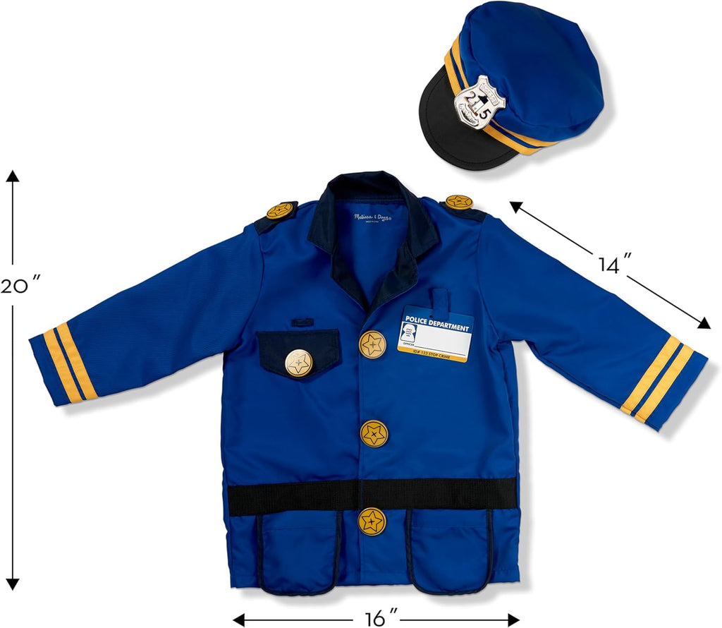 Melissa & Doug Police Officer Costume, 8-Pc Pretend Play Dress Up, Badge, Handcuffs & Accessories, Role Play Toys for