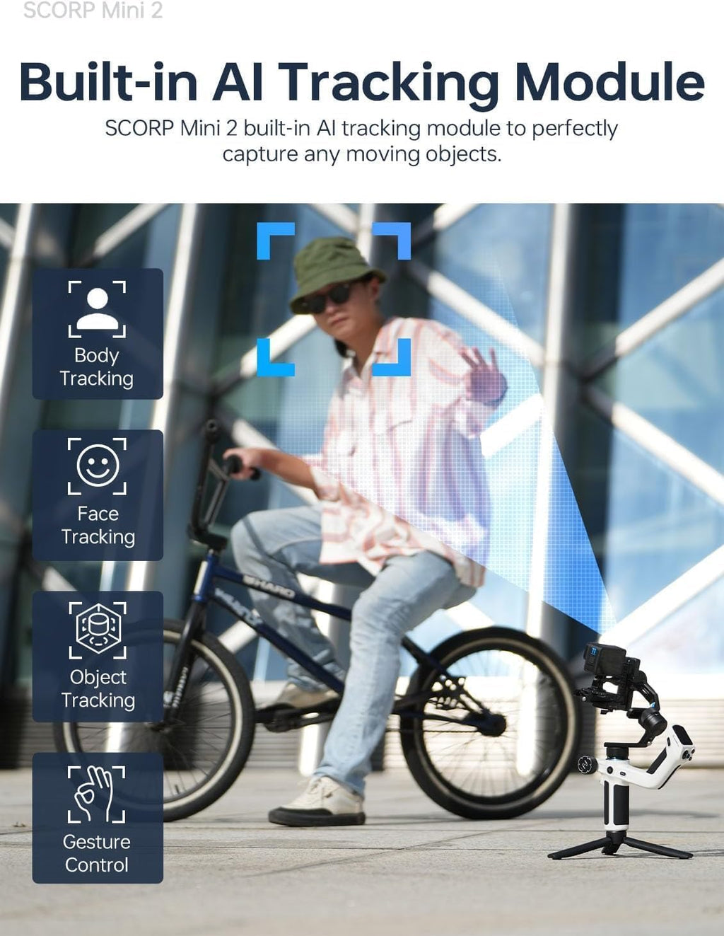 Official SCORP Mini 2 Kit Gimbal,3-Axis Camera Stabilizer with AI Tracker Fill Light,1,3IN Touch Sreen, for