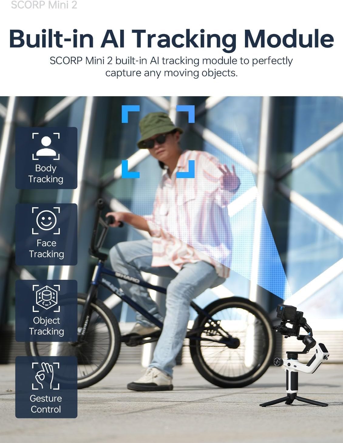 Official SCORP Mini 2 Kit Gimbal,3-Axis Camera Stabilizer with AI Tracker Fill Light,1,3IN Touch Sreen, for