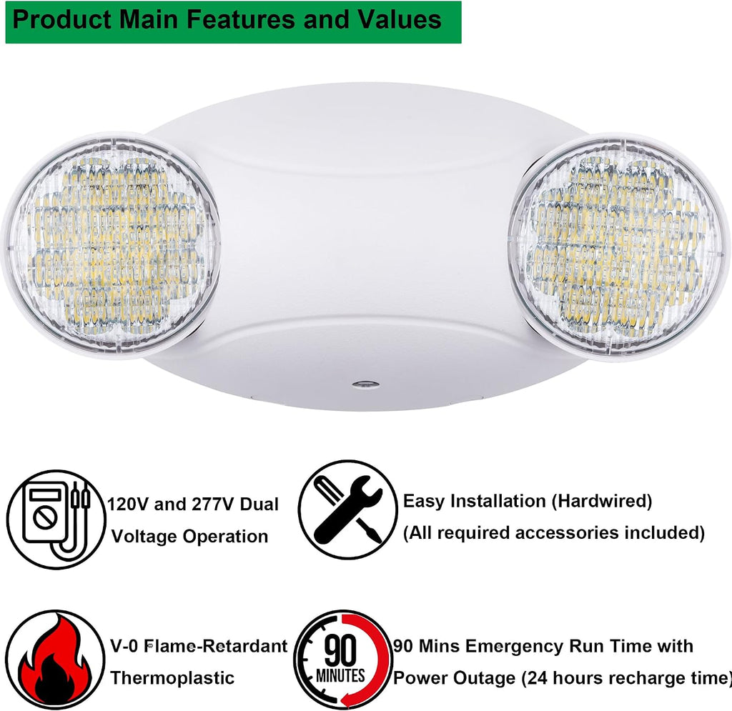 LIT-PaTH LED Emergency Light for Business, Battery Backup, 2 Pack
