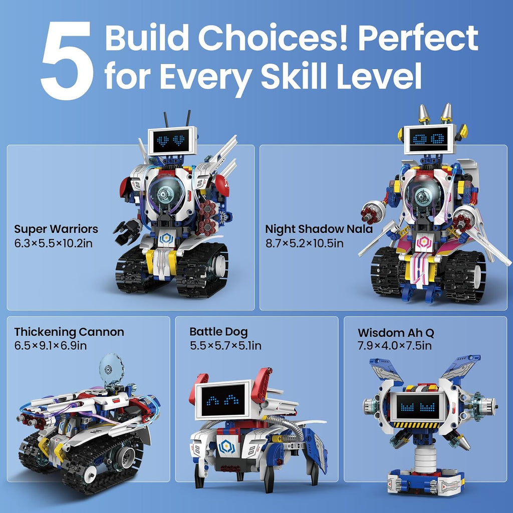 STEM Robot Building Kit for Kids Ages 6-16 | 603 PCS 5-in-1 | 4 Control Modes | APP & Remote Control | Rechargeable
