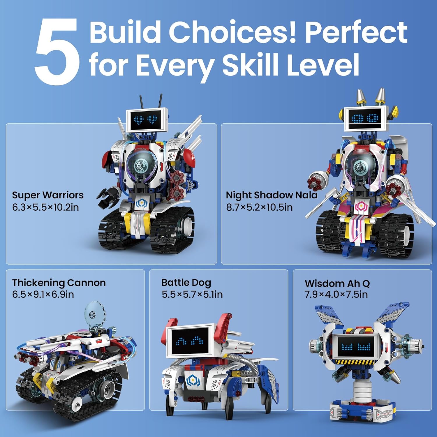 STEM Robot Building Kit for Kids Ages 6-16 | 603 PCS 5-in-1 | 4 Control Modes | APP & Remote Control | Rechargeable