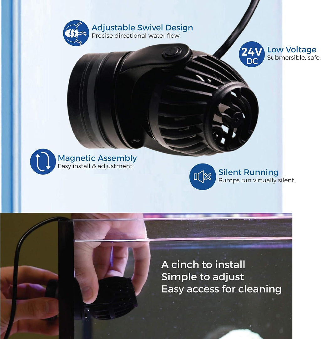 Dual eFlux Aquarium Wave Pumps, 1,050gph - Includes 2 Wave Maker Water Circulation Pumps for Freshwater and Saltwater