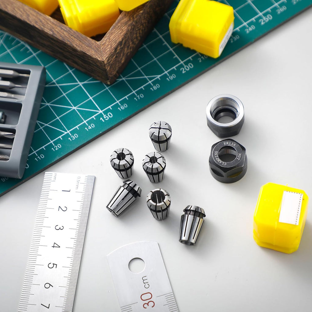 Yaocom 19 Pcs Er11 Spring Collet Set, 1.0mm-7.0mm and 1/4", 1/8" with Nut