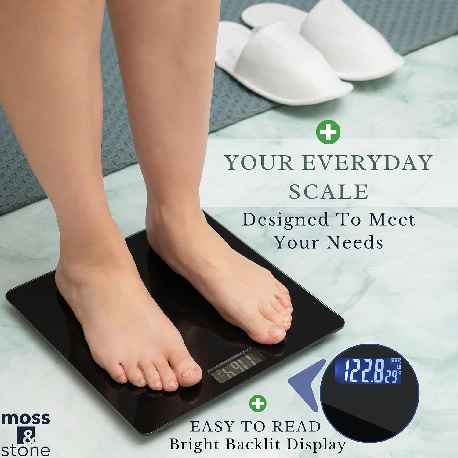 Black Digital Bathroom Scale for Body Weight, Smart Step-On Technology, Backlit LCD Display, High Accuracy Weight