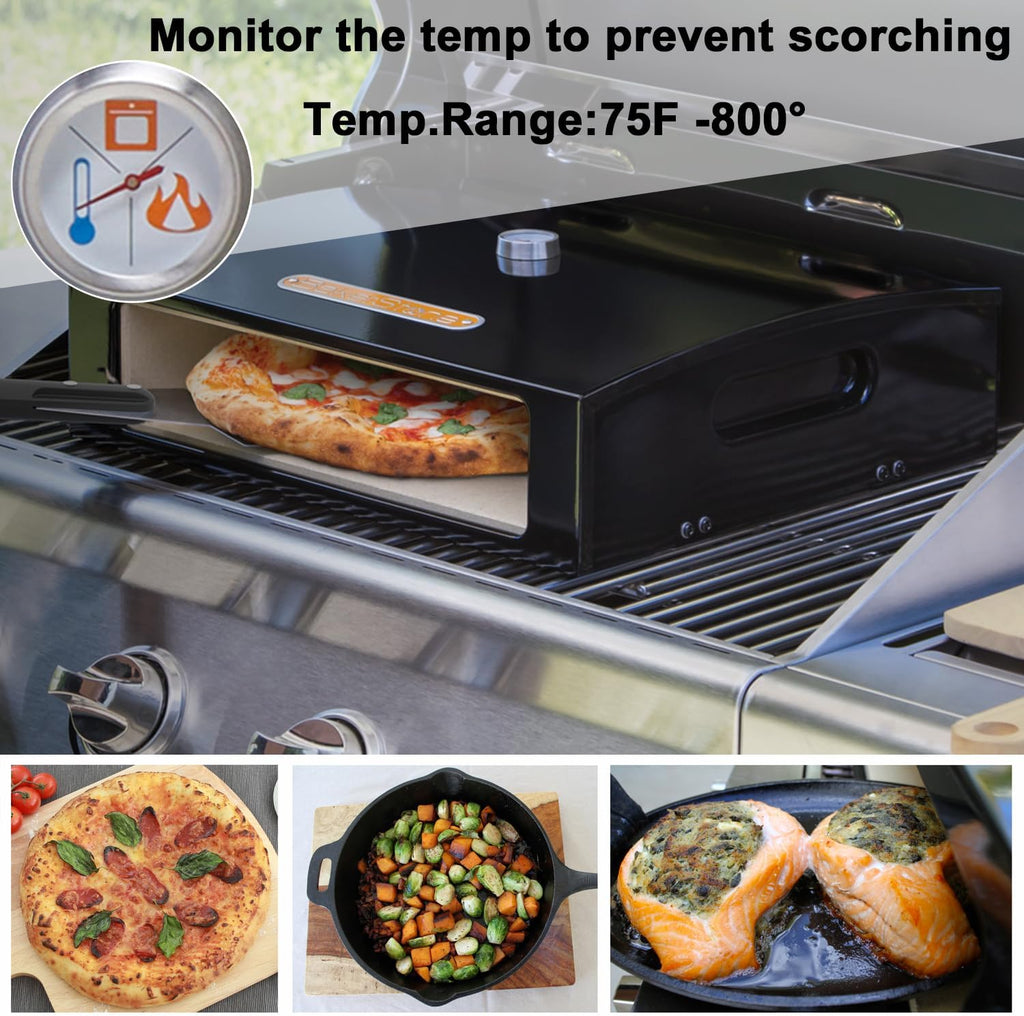 Outdoor Pizza Oven, 12" Pizza Oven for Grill Top 5-sided Stone Baking Chamber with Wood Pizza Peel, Turning Peel For