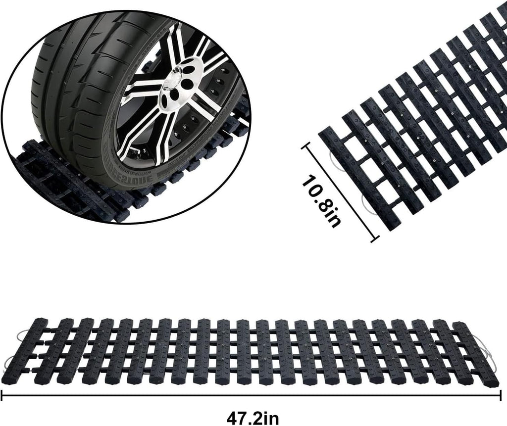 Emergency Devices 2 pcs Tire Traction Mats 47.2" (L) x 10.8" (W), Portable for Snow, Ice, Mud, and Sand to Car